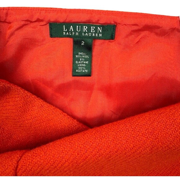 Lauren Ralph Lauren Wool Textured A-Line Kick Pleat Skirt Orange Fall Capsule 2 - Picture 3 of 14